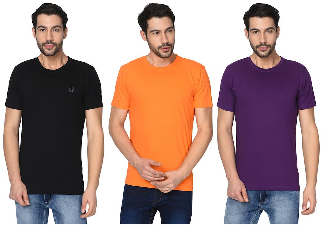 

FRUCH Men Multi Regular fit Cotton Round neck T-Shirt - Pack Of 3