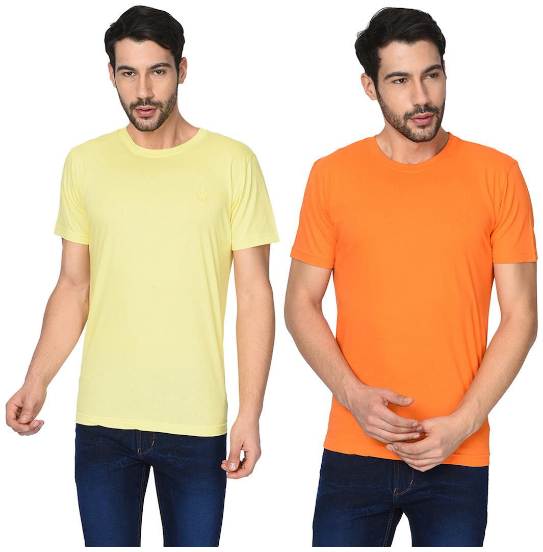 

FRUCH Men Yellow Orange Regular fit Cotton Round neck T-Shirt - Pack Of 2
