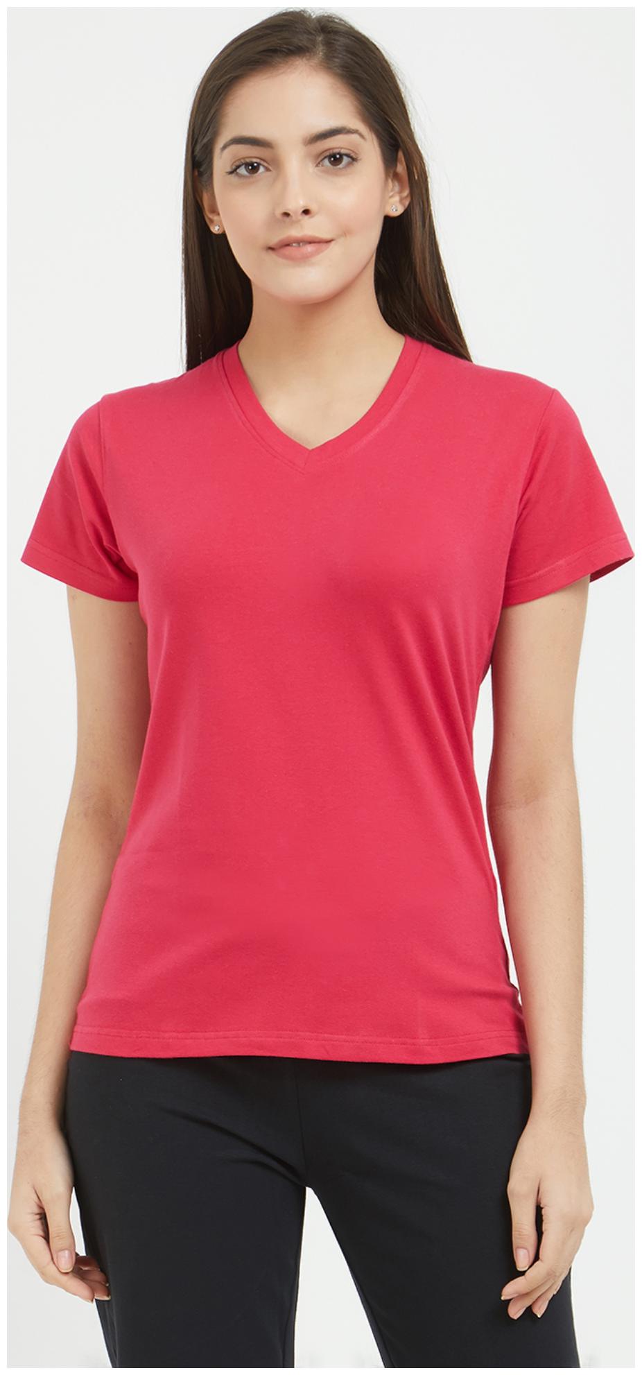 

Fruit Of The Loom Women Pink Regular fit V neck Cotton T shirt