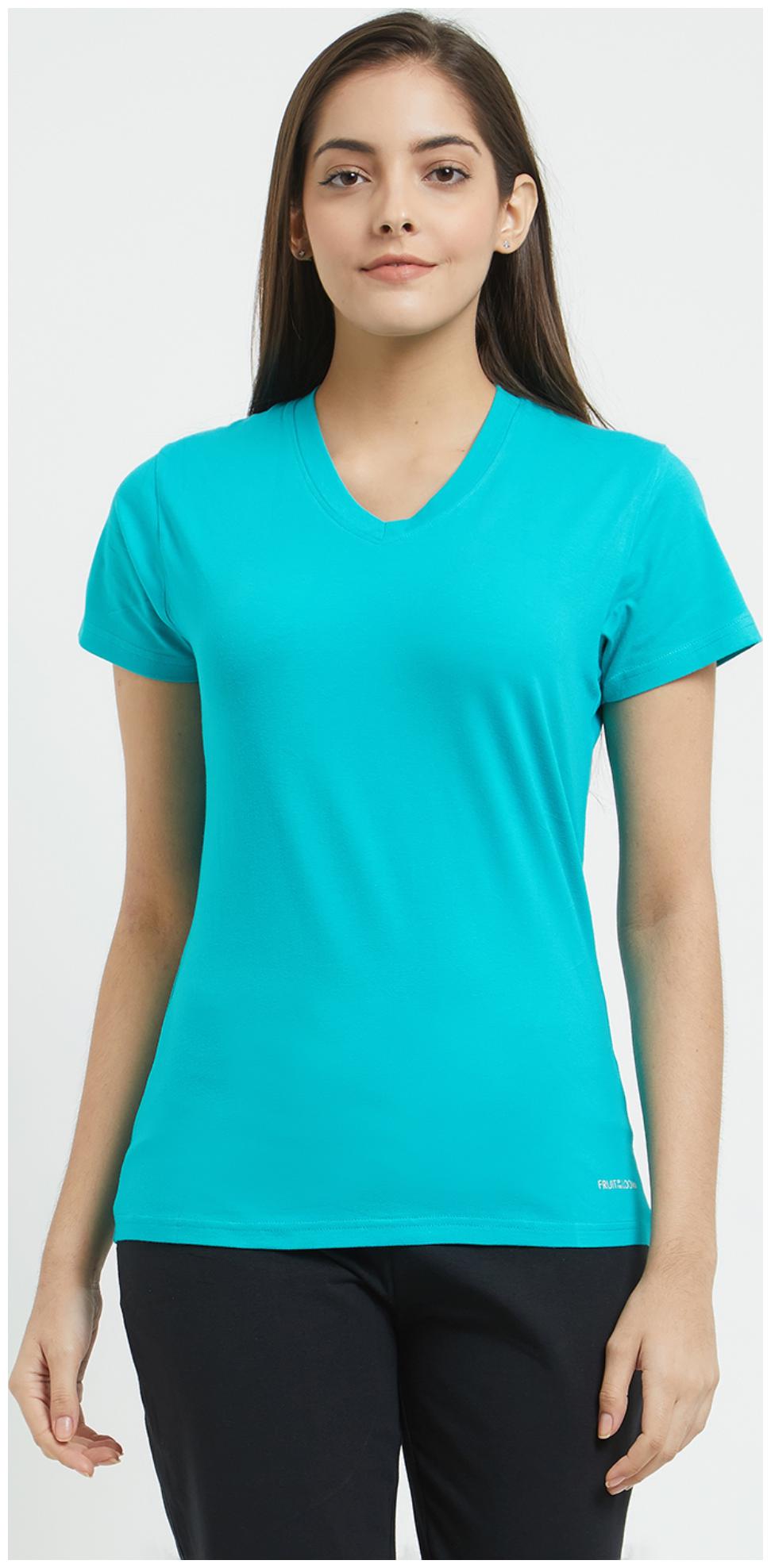 

Fruit Of The Loom Women Turquoise Regular fit V neck Cotton T shirt