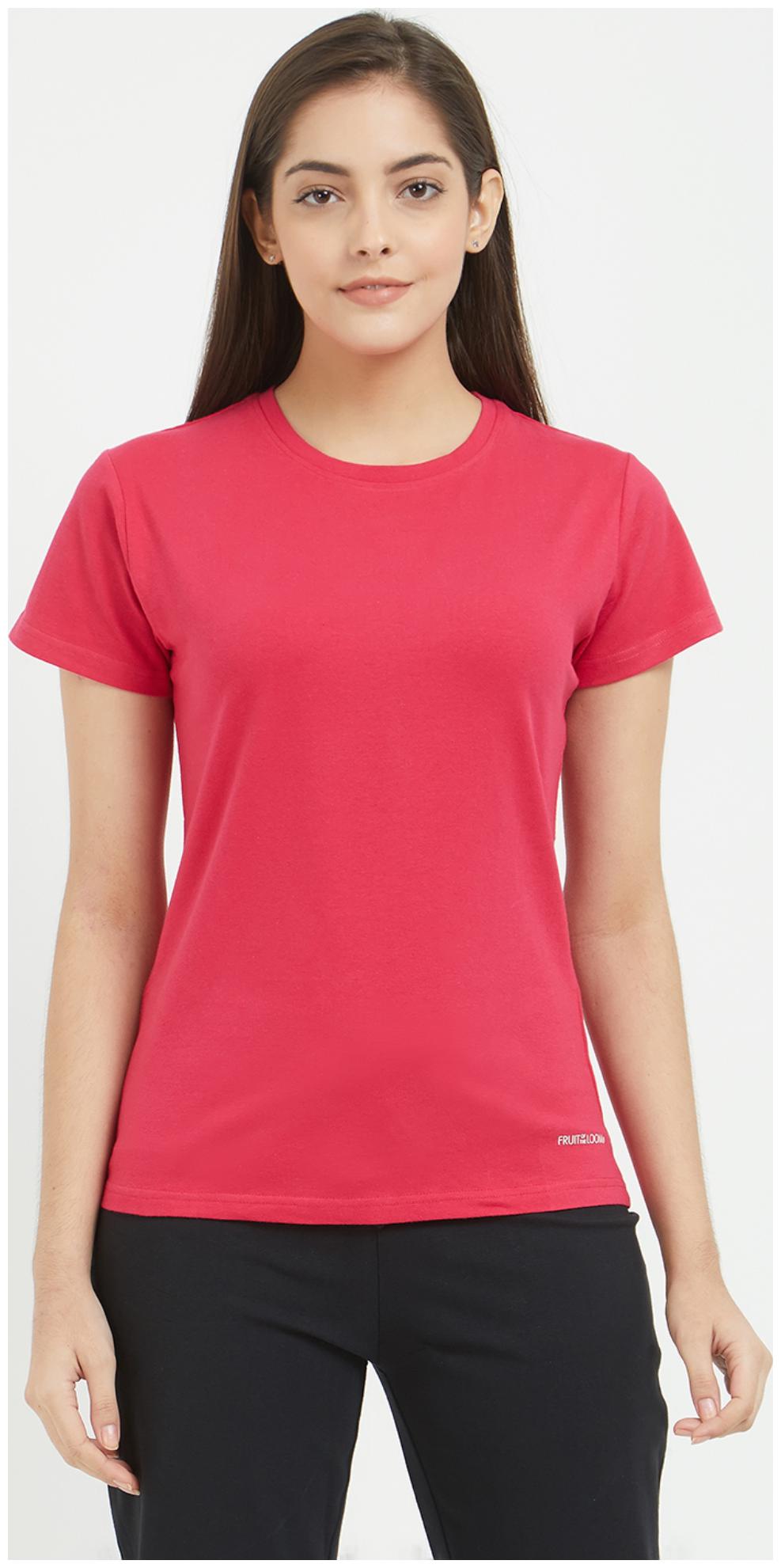 

Fruit Of The Loom Women Pink Regular fit Round neck Cotton T shirt