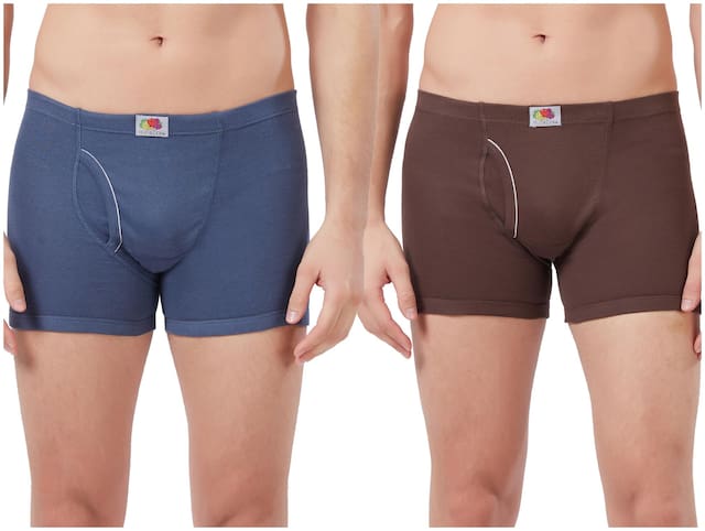 Fruit Of The Loom Solid Trunks - Blue & Brown ,Pack Of 2