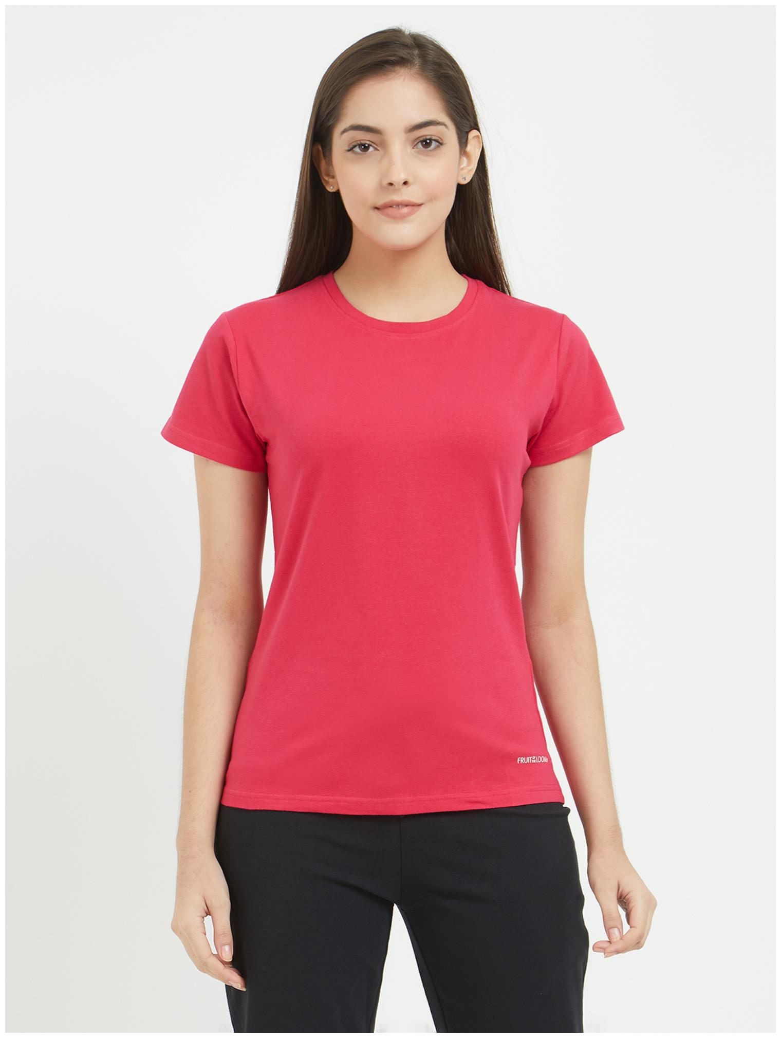 

Fruit Of The Loom Women Pink Regular fit Round neck Blended T shirt