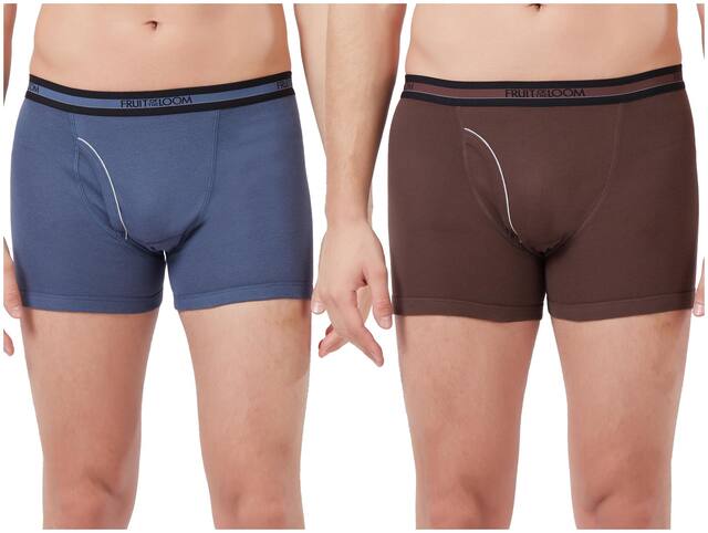 Fruit Of The Loom Solid Trunks - Blue & Brown ,Pack Of 2