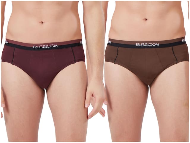 Fruit Of The Loom Solid Briefs - Maroon & Brown ,Pack Of 2
