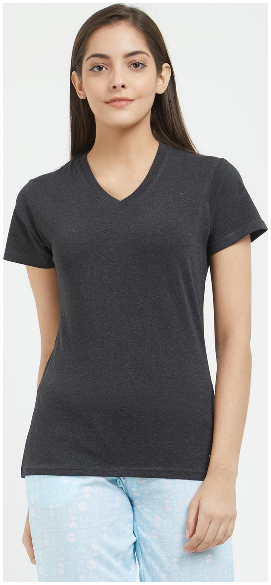 

Fruit Of The Loom Women Grey Regular fit V neck Cotton T shirt