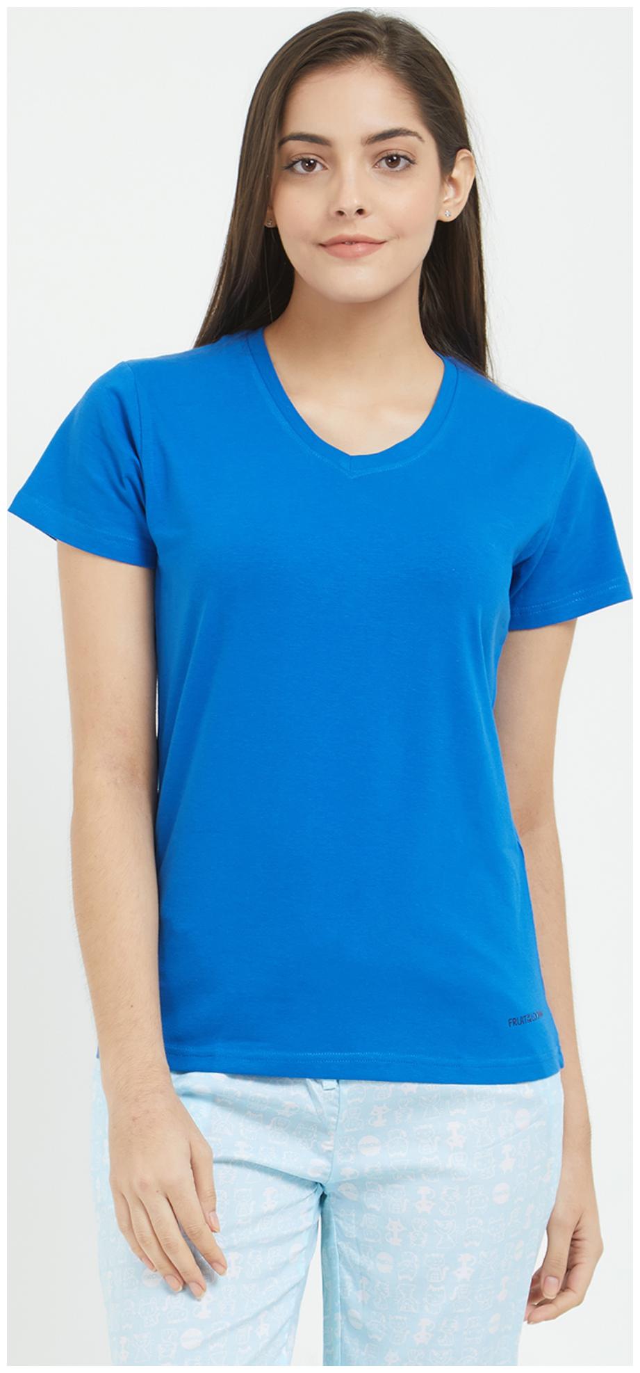 

Fruit Of The Loom Women Blue Regular fit V neck Cotton T shirt