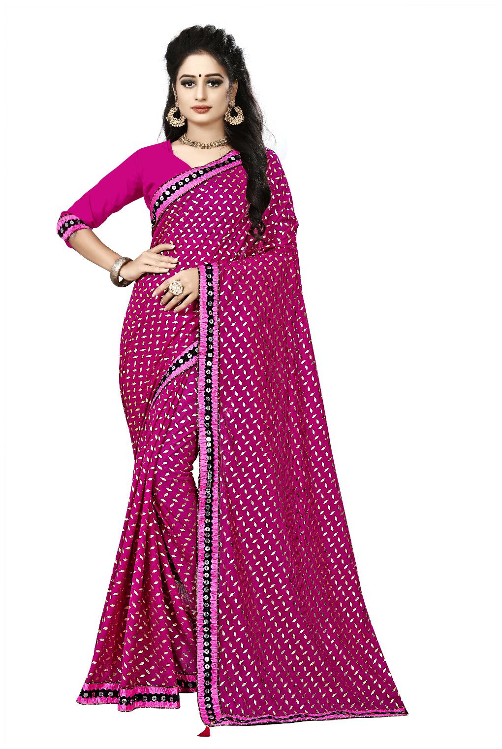 

Fumvel Saree Lycra Blend Lace Worked Printed Saree with Blouse Piece