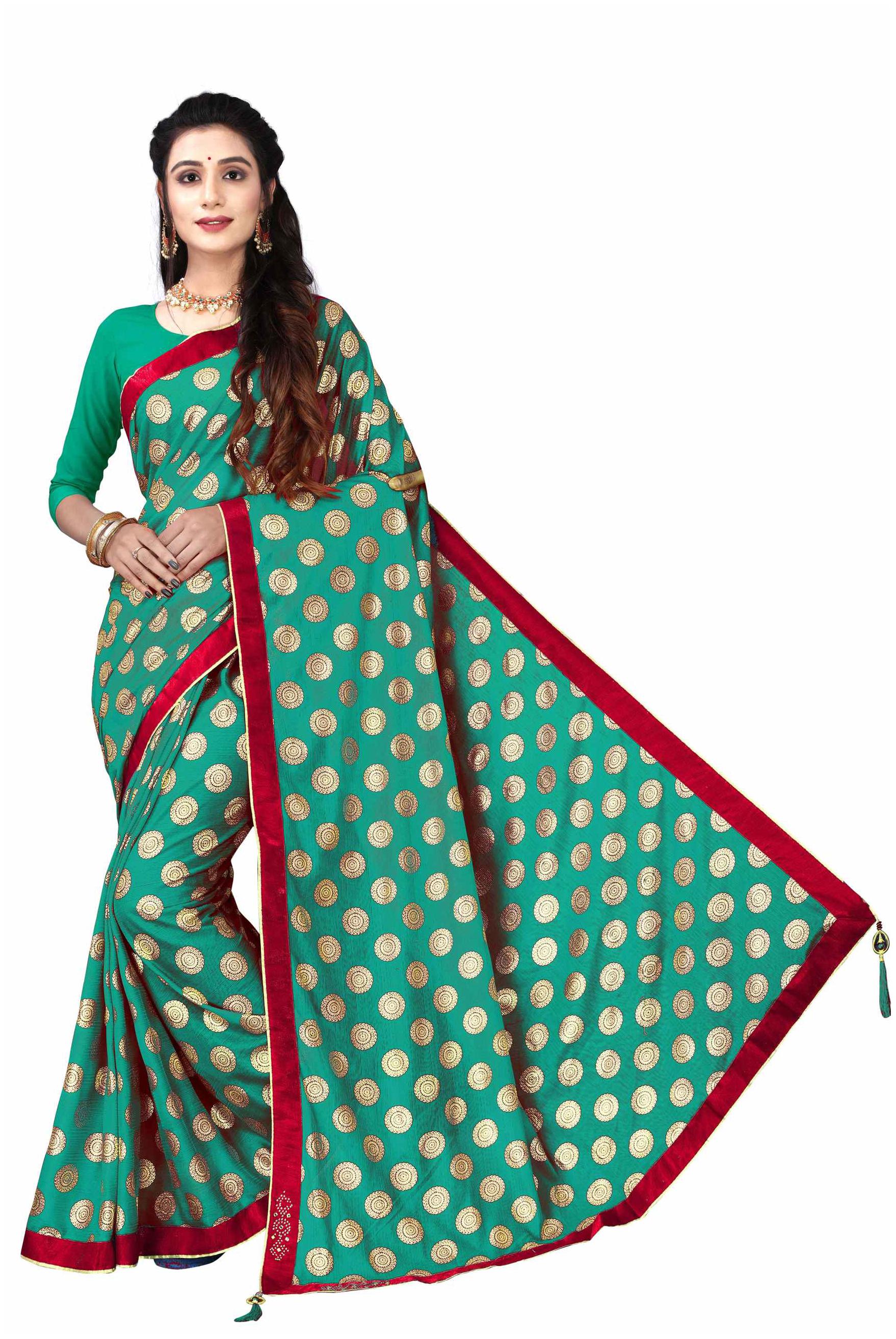 

Fumvel Saree Lycra Blend Lace Worked Printed Saree with Blouse Piece