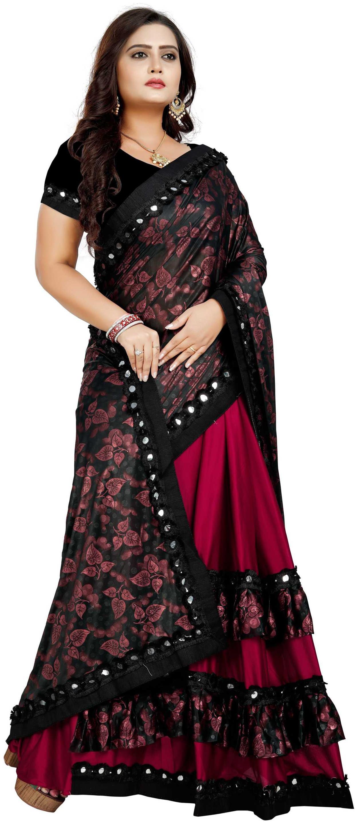 

Fumvel Saree Lycra Blend Lace Worked Printed Saree with Blouse Piece