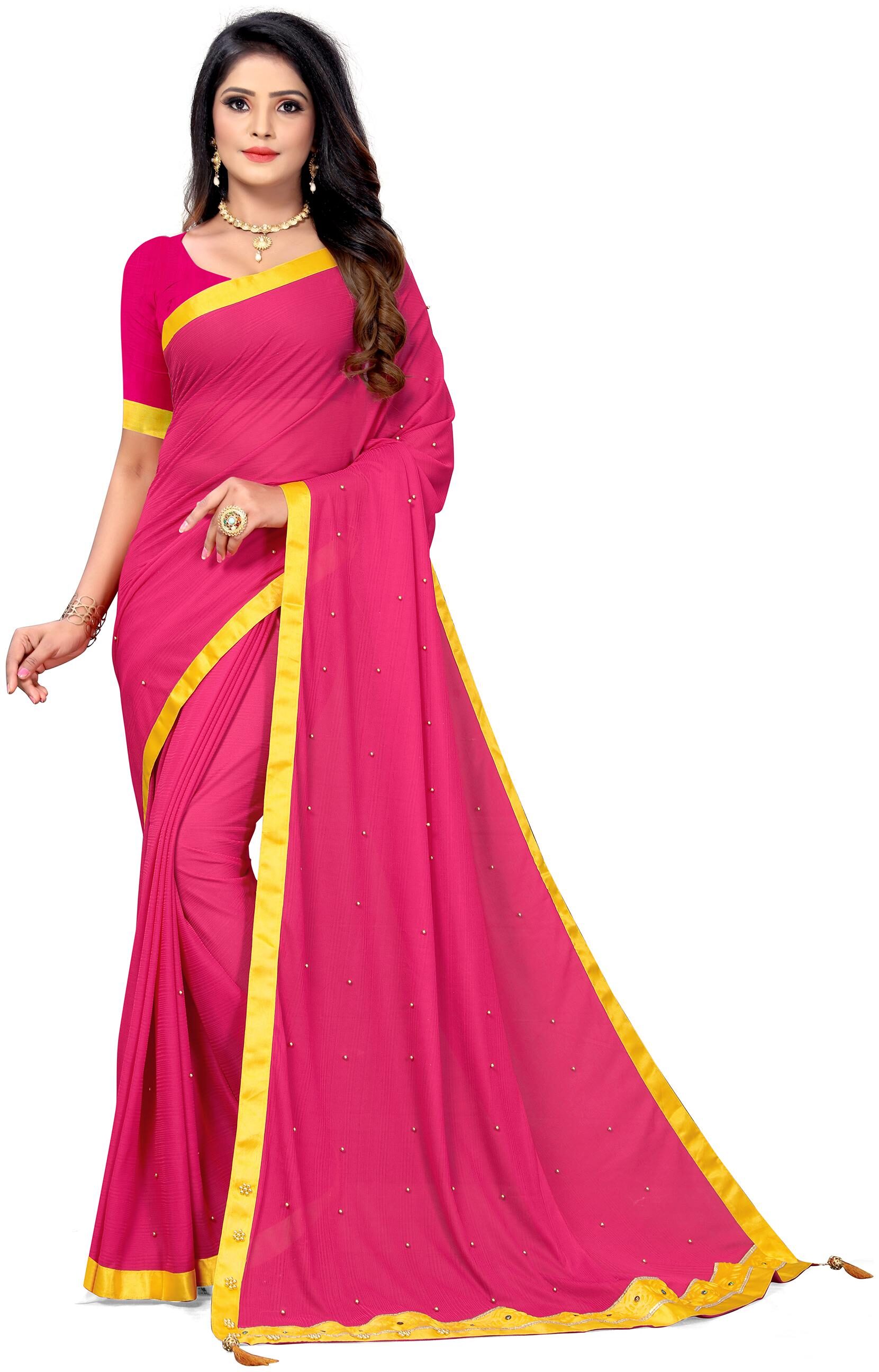 

Fumvel Saree Lycra Blend Lace Worked Printed Saree with Blouse Piece