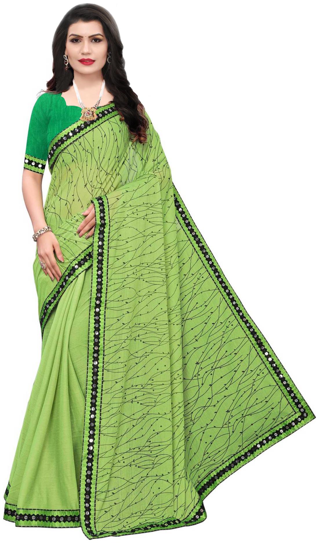 

Fumvel Saree Lycra Blend Lace Worked Printed Saree with Blouse Piece