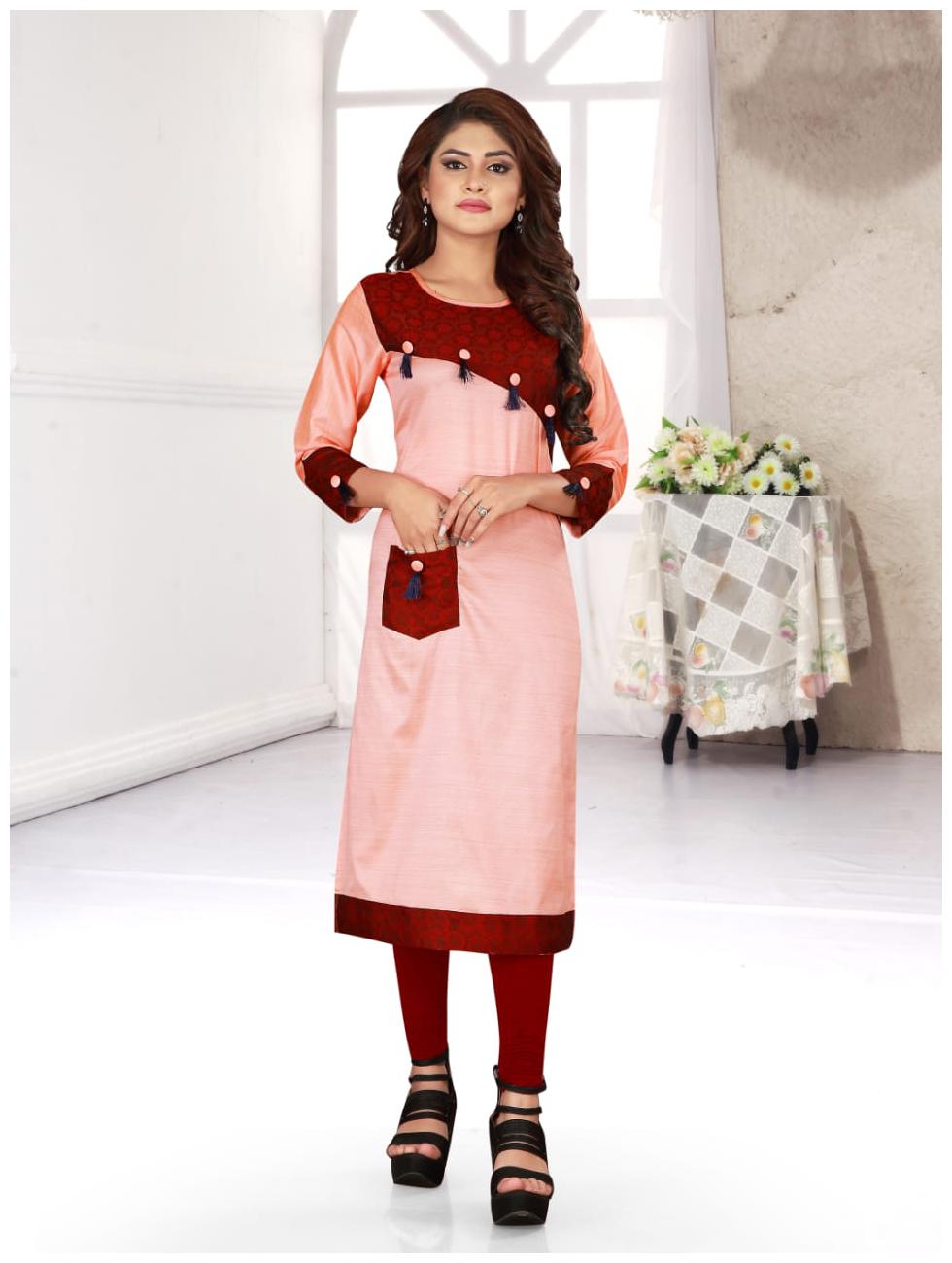 

FUMVEL Women Pink Solid Straight Kurti
