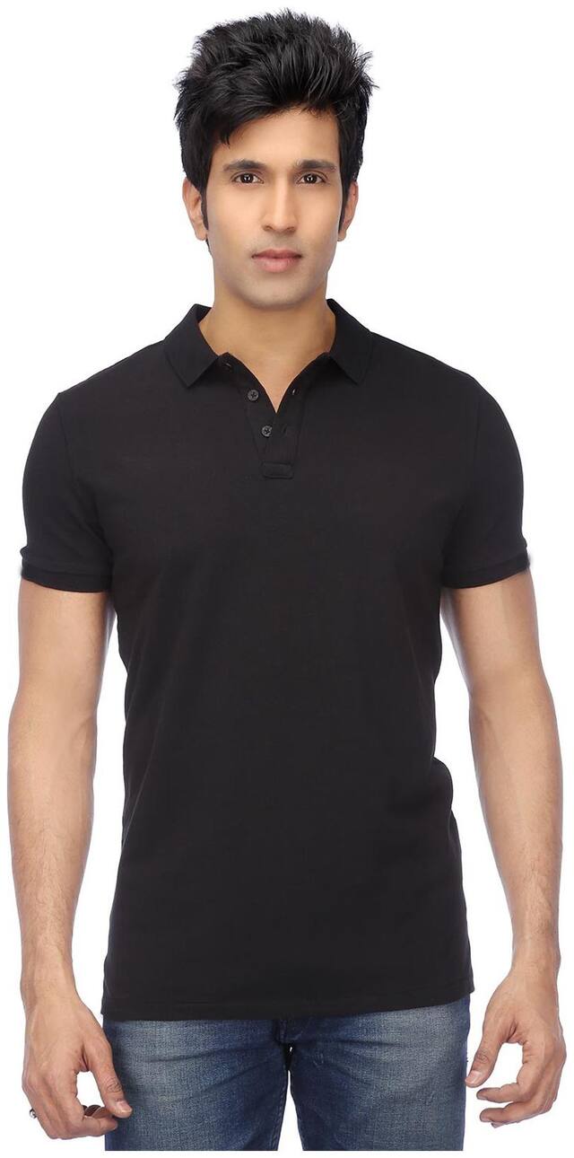 FUNKY GUYS Men's Slim Fit Polo Solid T-Shirt - Black