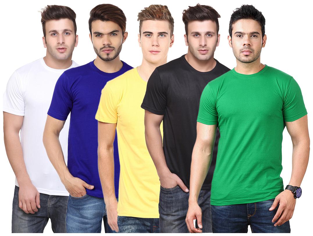 

FUNKY GUYS Men Multi Slim fit Cotton Round neck T-Shirt - Pack Of 5