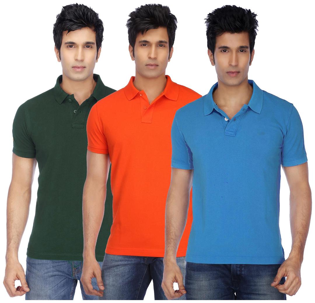

FUNKY GUYS Men Blue Slim fit Cotton Polo collar T-Shirt - Pack Of 3