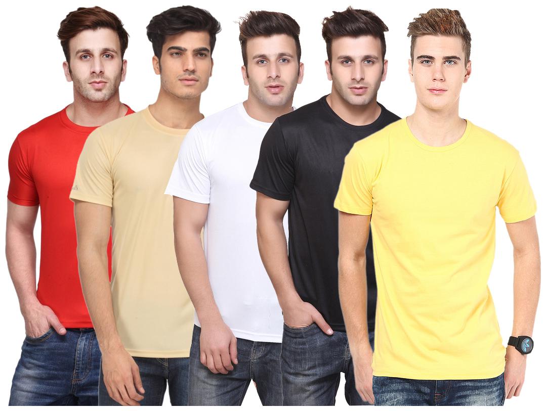 

FUNKY GUYS Men Multi Slim fit Polyester Round neck T-Shirt - Pack Of 5