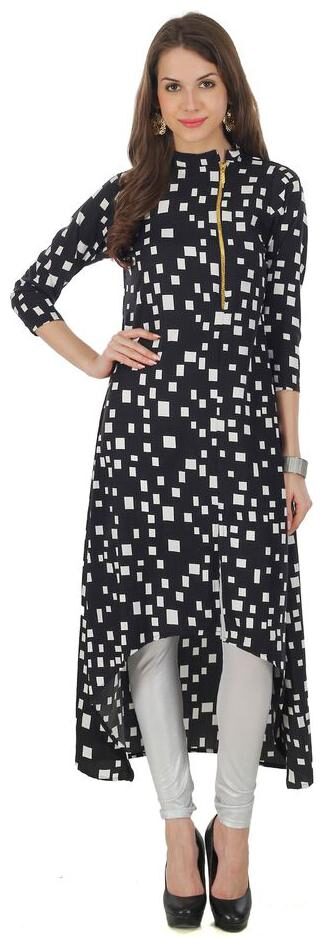 

Fuoko Women Black Printed Assymetrical Kurta