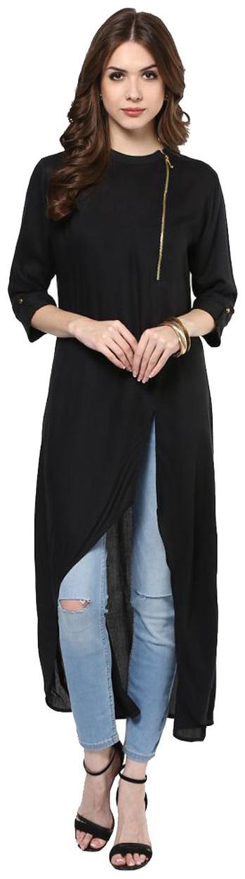 

Fuoko Women Black Solid Assymetrical Kurta