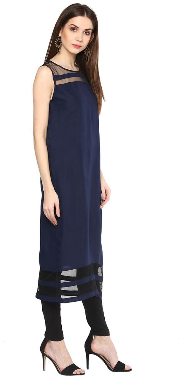 

FUOKO Blue Crepe FWAPKU029BLU44 Kurti