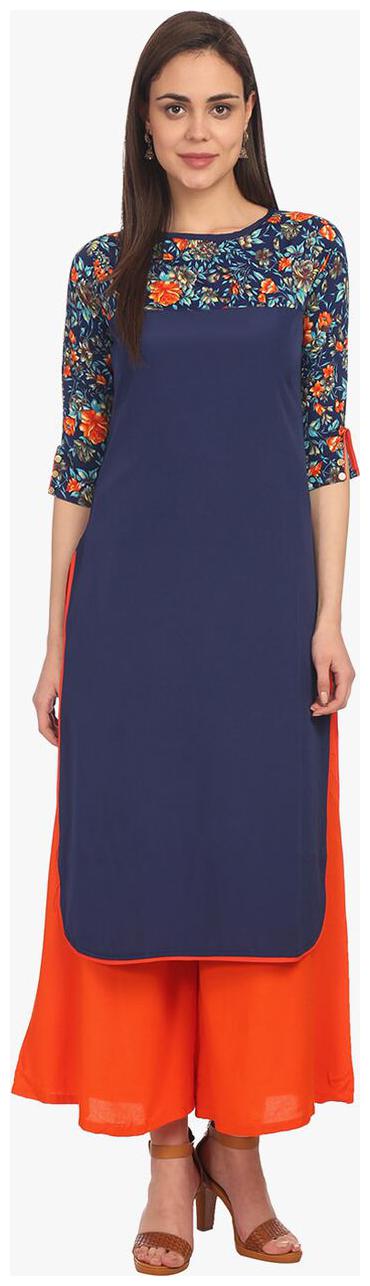 

FUOKO BLUE FLOWER CREPE KURTI