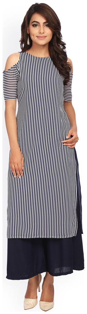 

FUOKO BLUE STRIP OFF SHOULDER KURTI