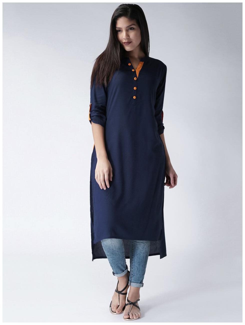 

FUOKO NAVY ORANGE CREPE KURTI