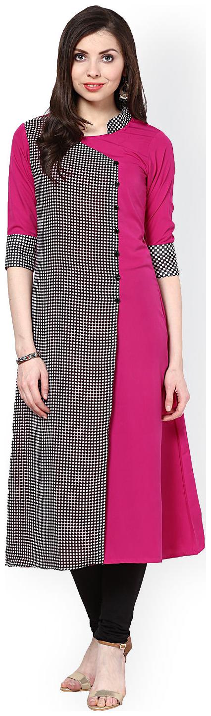 

FUOKO PINK BLACK CHECK CREPE KURTI