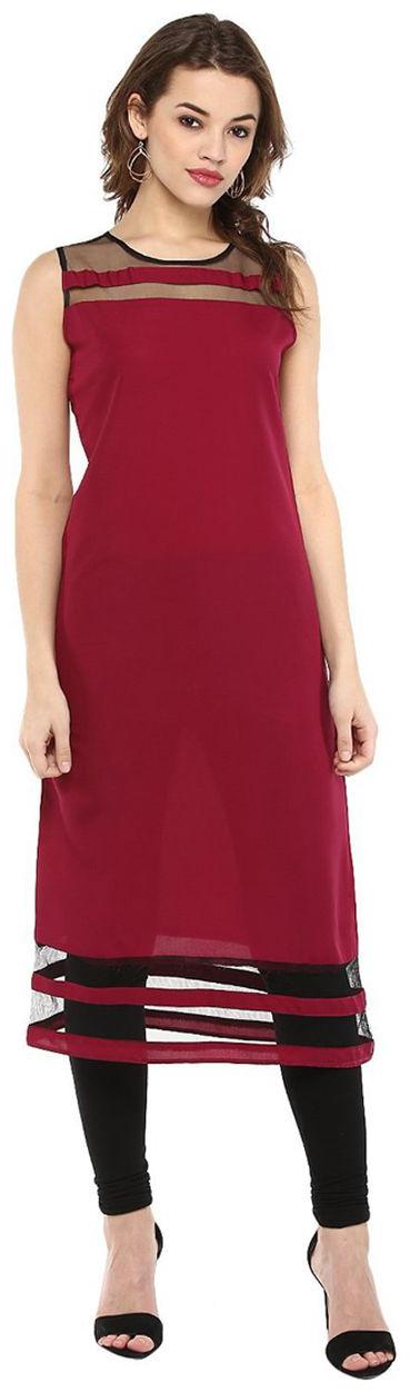 

FUOKO Red Crepe FWAPKU028MAR40 Kurti