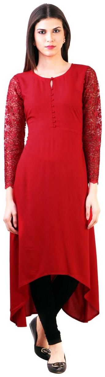 

FUOKO RED NET SLEEV CREPE KURTI