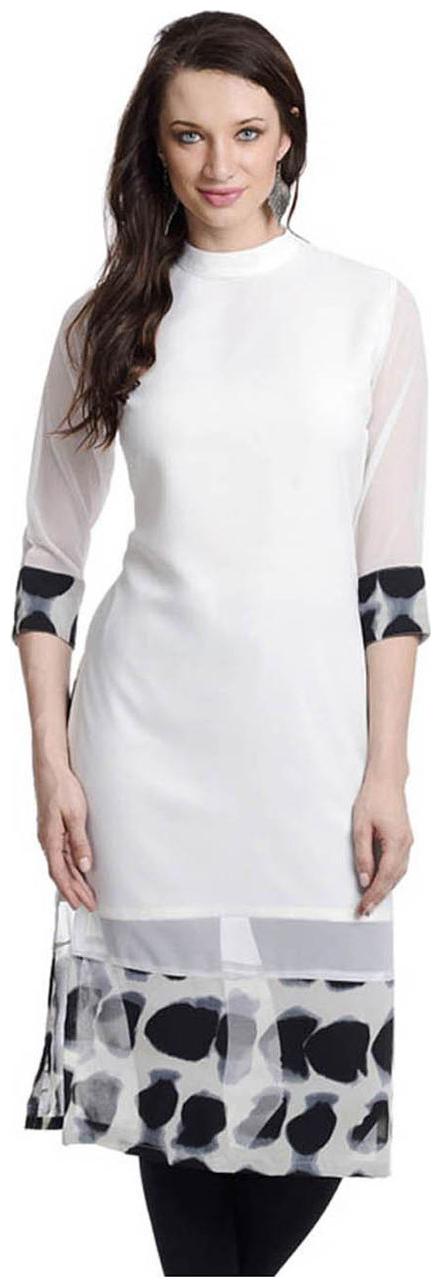 

FUOKO White Crepe FWAPKU012WBL40 Kurti
