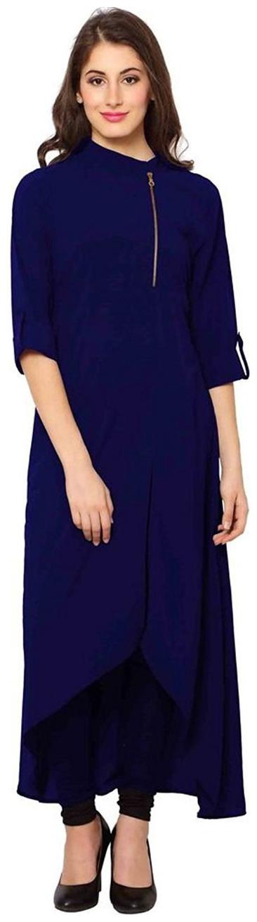 

Fuoko Women s Clothing Kurti for Women Latest Designer Wear Collection Crepe Blue A Line Kurti