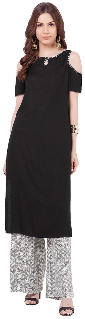 

Fuoko Women s Clothing Kurti for Women Latest Designer Wear Collection Crepe Black A Line Kurti