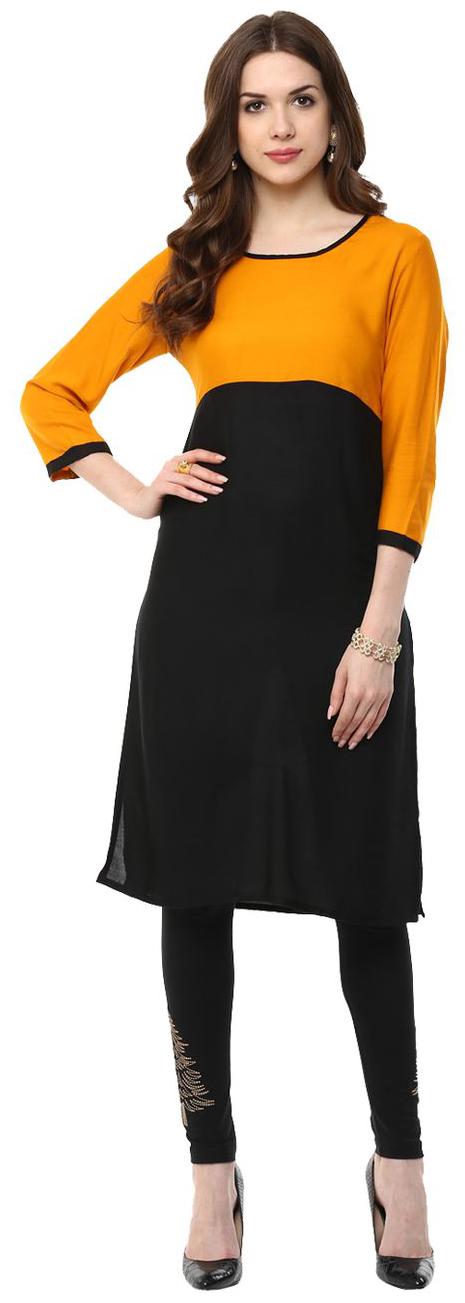 

Fuoko Women s Clothing Kurti for Women Latest Designer Wear Collection Crepe Black Orange A Line Kurti
