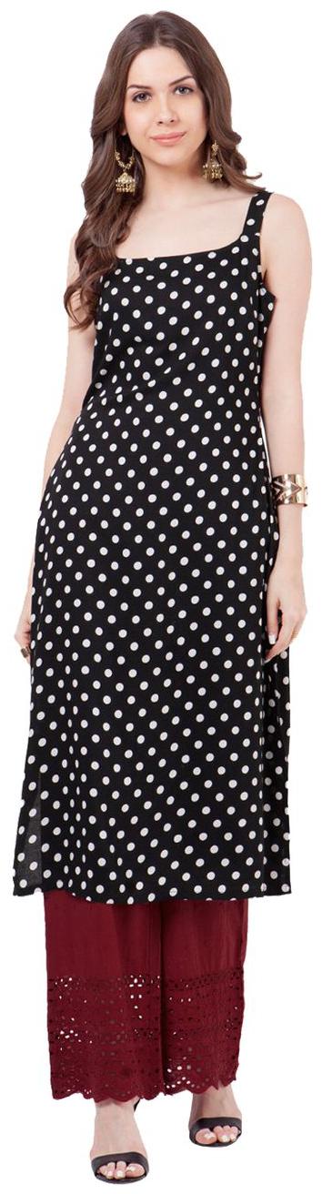 

Fuoko Women s Clothing Kurti for Women Latest Designer Wear Collection Crepe Dark Black A Line Kurti