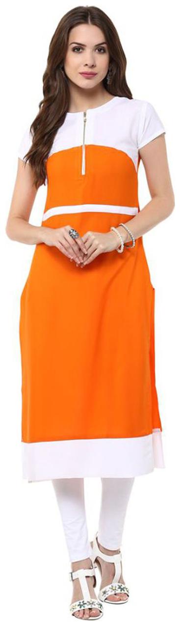 

Fuoko Women s Clothing Kurti for Women Latest Designer Wear Collection Crepe White Orange A Line Kurti