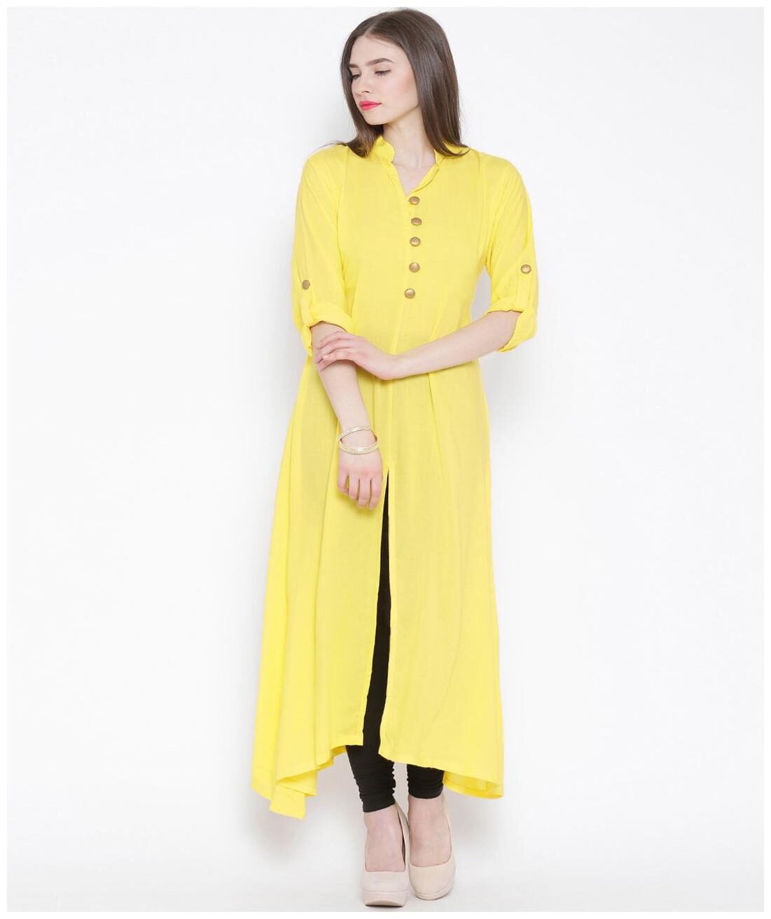 

FUOKO Yellow Crepe FWAPKU036YEL40 Kurti