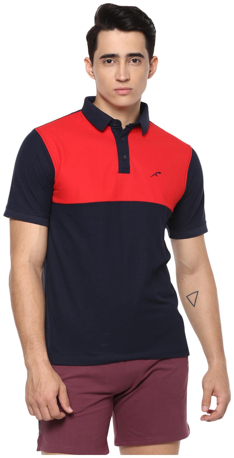 

FURO Men Blue Red Regular fit Cotton Blend Polo collar T-Shirt - Pack Of 1