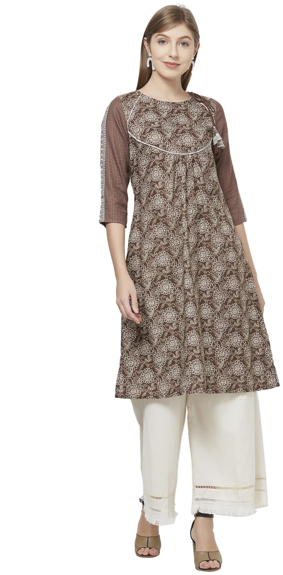 

Fusion Beats Women Brown Floral Straight Kurta