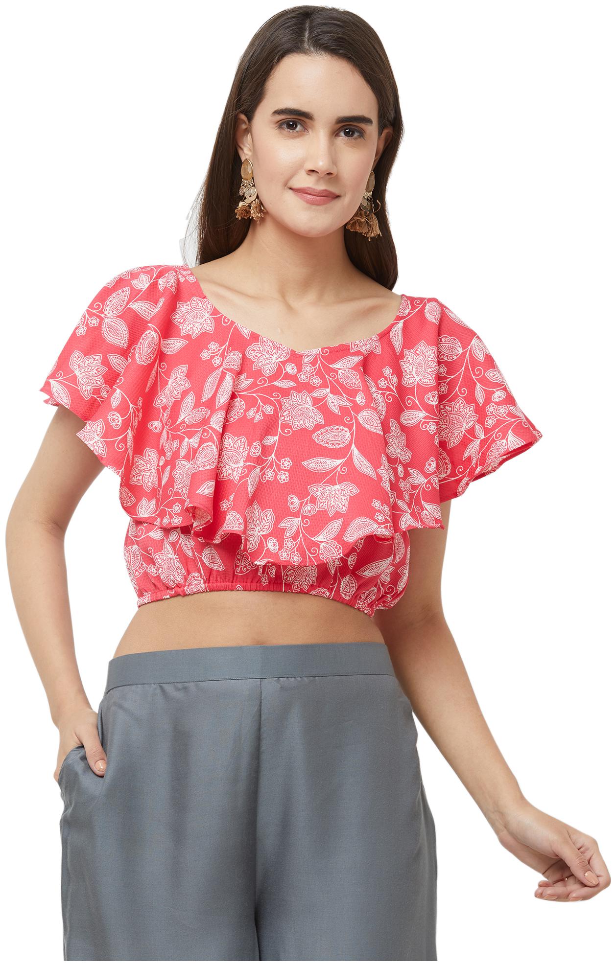 

Fusion Beats Women Printed Regular top - Pink