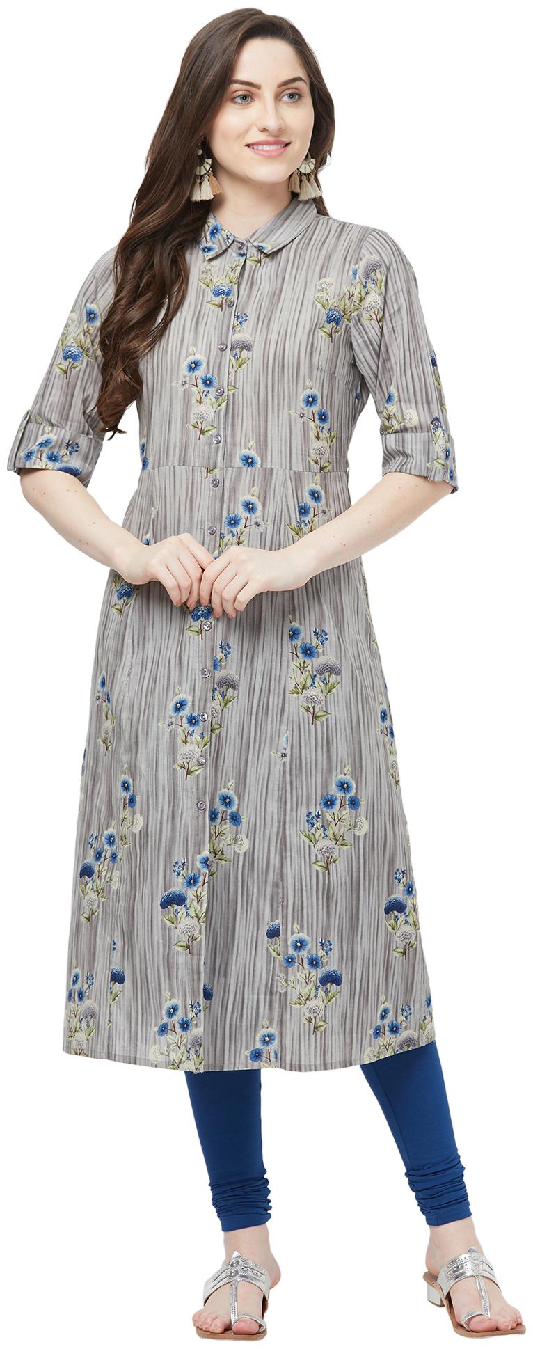 

Fusion Beats Grey Floral Printed Kurta