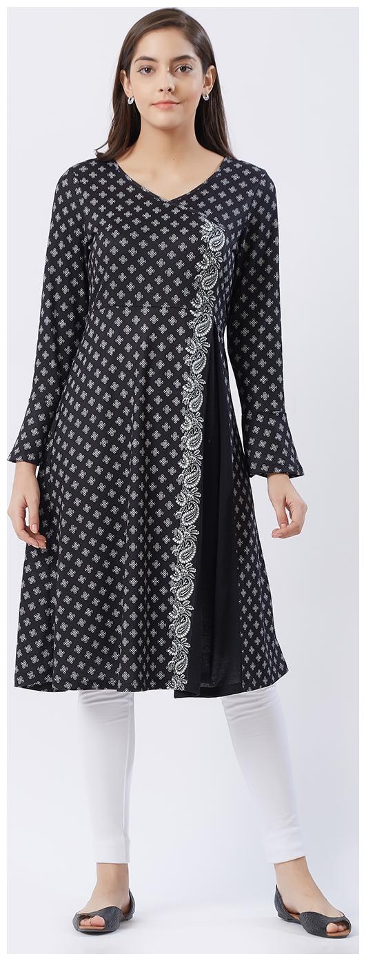 

Fusion Beats Women Black Printed Regular Kurta