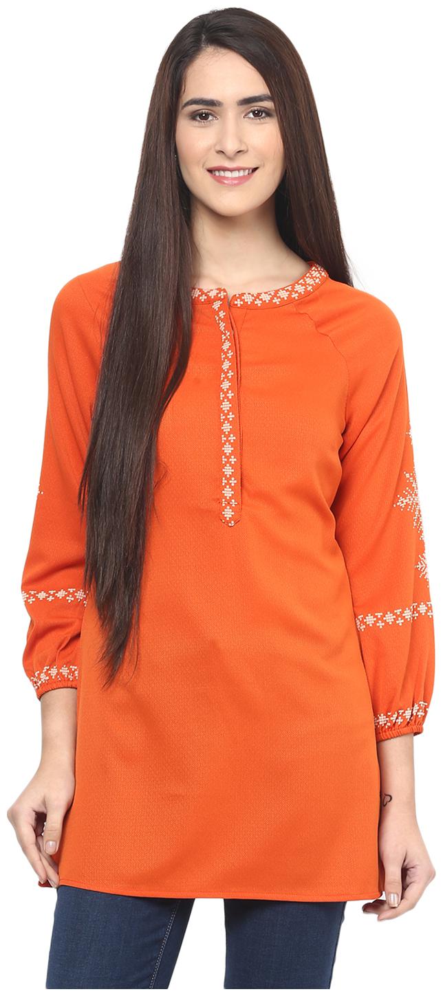 

Fusion Beats Women Printed Regular top - Orange