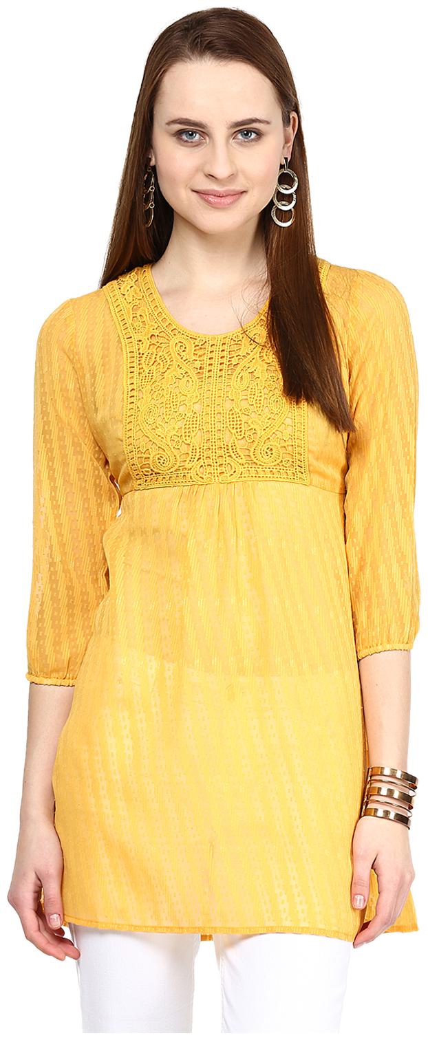 

Fusion Beats Yellow Self Design Tunic L Size