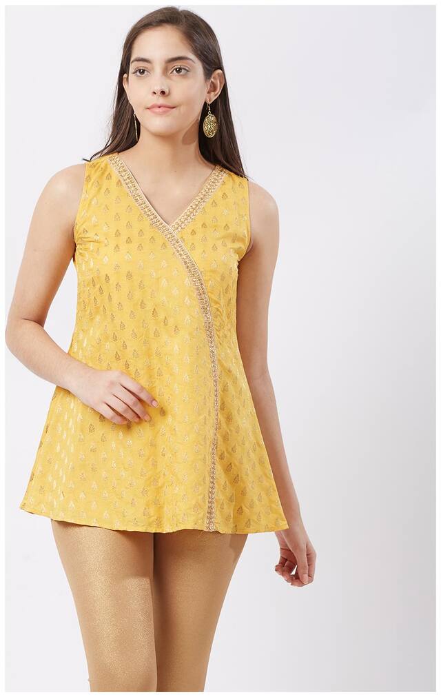Fusion Beats Women Printed Regular top - Yellow