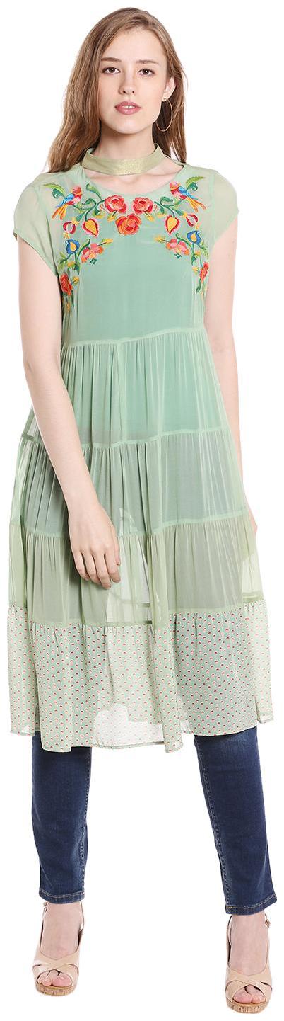 

Fusion Beats Green Embroidered Fit flare dress