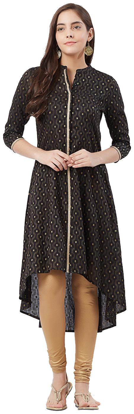 

Fusion Beats Women Black Printed Straight Kurta