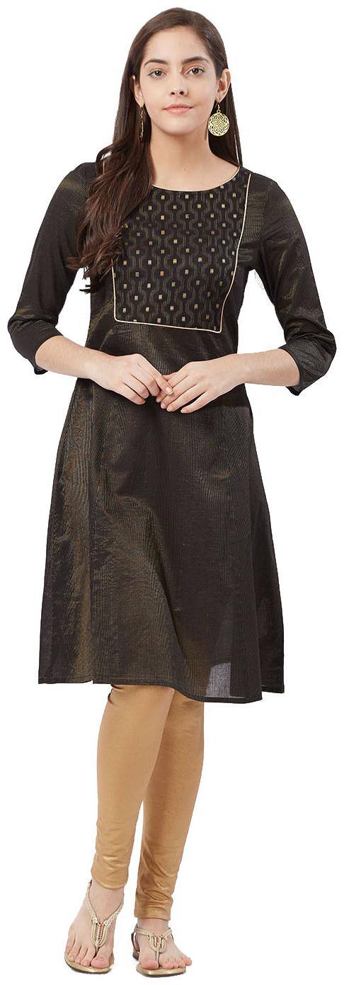 Fusion Beats Women Black Solid Regular Kurta