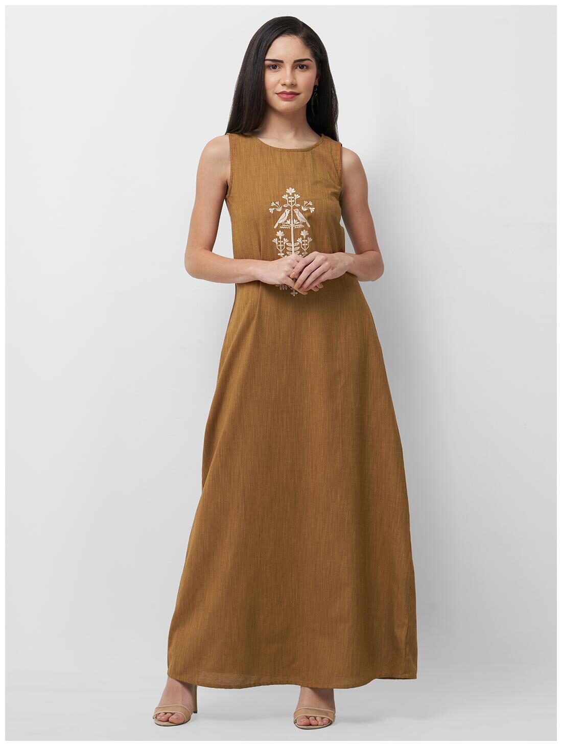 

Fusion Beats Women Blended Embroidered A Line Dress Brown