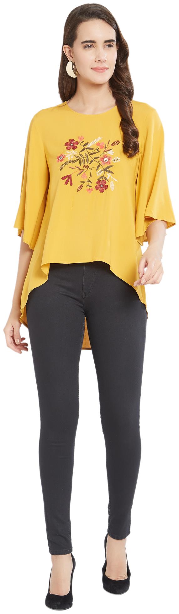 

Fusion Beats Women Embroidered Regular top - Yellow